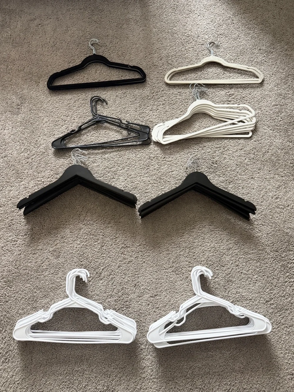 Assorted Black and White Plastic & Velvet Hangers - Multi Pack